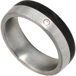 Partnerring Ring mit Diamant 0.02Ct W/SI Brillant Edelstahl mit Carbon Unisex