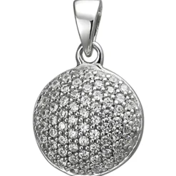 Pavé Anhänger rund Ø10,7mm 925 Silber mit 66 Zirkonia Silberanhänger Halsschmuck