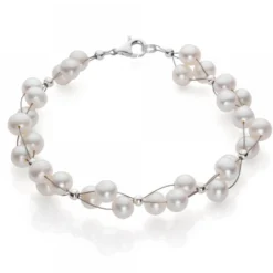 Perlenarmband, Armband aus echten Perlen, creme weiß, 3-reihig, Damen
