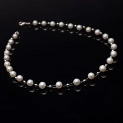 Perlenkette Kette Collier Halskette echte Perlen creme-weiß Hochzeit Brautschmuck für Damen