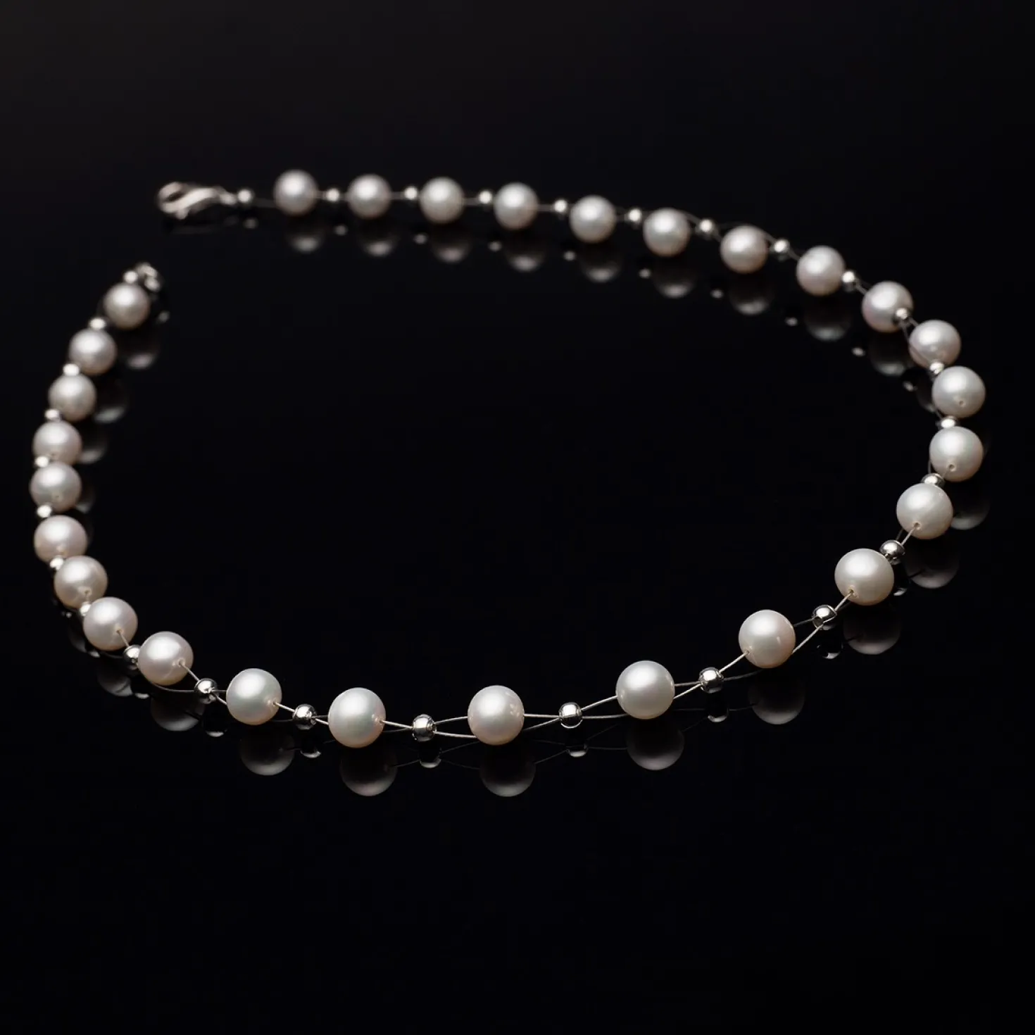 Perlenkette Kette Collier Halskette echte Perlen creme-weiß Hochzeit Brautschmuck für Damen