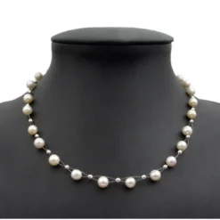 Perlenkette Kette Collier Halskette echte Perlen creme-weiß Hochzeit Brautschmuck für Damen