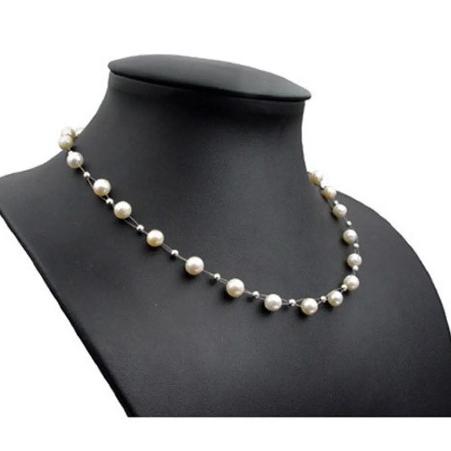 Perlenkette Kette Collier Halskette echte Perlen creme-weiß Hochzeit Brautschmuck für Damen