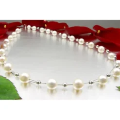 Perlenkette Kette Collier Halskette echte Perlen creme-weiß Halsschmuck Damen