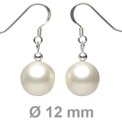 Perlenohrringe Ohrringe Ohrhänger, Muschelkernperlen, 925 Silber, weiß