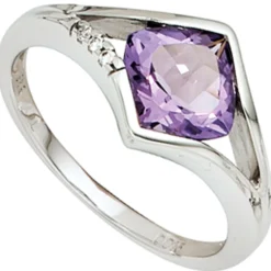 Ring Amethyst & 3 Diamanten 0.015Ct W/SI Brillanten 585 Weißgold