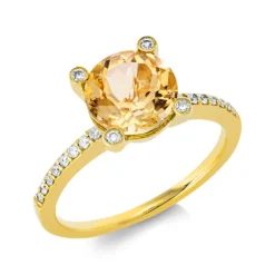 Ring aus 750 Gelbgold Citrin 1,96ct gelb 36 Diamanten 0,22ct TW-SI Ø8,4mm