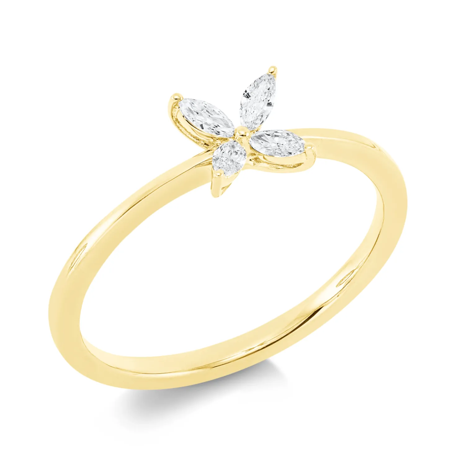 Ring aus 750 Gelbgold 4 Diamanten Navette-Schliff 0,13ct TW-SI B:5,7mm