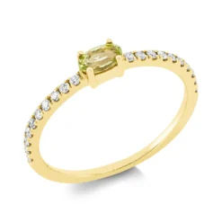 Ring aus 750 Gelbgold Peridot 0,22ct grün 20 Brillanten 0,16ct TW-PI B:3,1mm