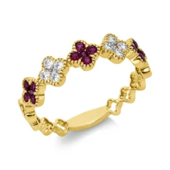 Ring aus 750 Gelbgold 15 Rubine 0,33ct rot 10 Brillanten 0,18ct TW-SI B:4,6mm