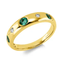 Ring aus 585 Gelbgold 3 Smaragde 0,33ct grün 2 Brillanten 0,05ct TW-SI B:4,8mm