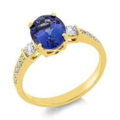 Ring aus 750 Gelbgold Tansanit 1,98ct blau 12 Brillanten 0,27ct TW-SI B:8,8mm