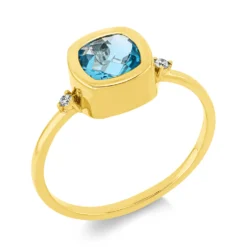 Ring aus 750 Gelbgold Topas 0,87ct blau 2 Brillanten 0,03ct TW-SI B:8mm