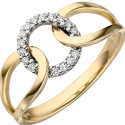 Ring aus 585 Gold Gelbgold mit 16 Diamanten Brillanten im Kreis 0,11 Ct W-si