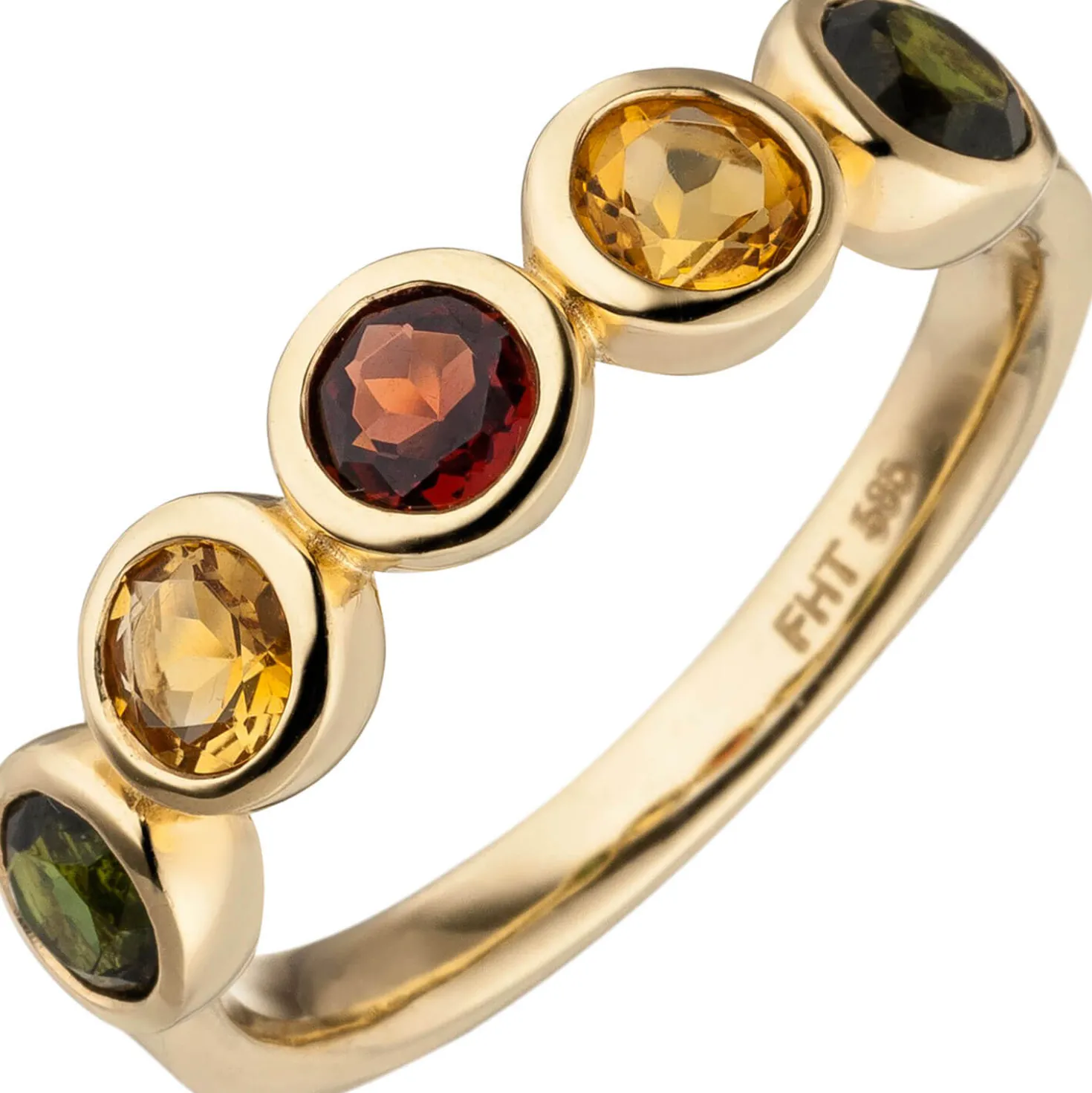 Ring aus 585 Gold Gelbgold mit Edelsteinen Citrin Granat Turmalin multicolor
