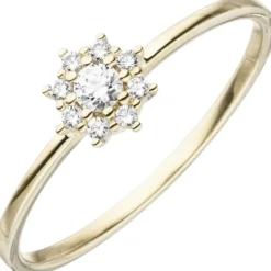 Ring aus 333 Gold Gelbgold Stern mit 9 weißen Zirkonia Fingerring Damen
