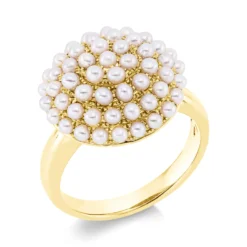 Ring aus 750 Gold Gelbgold 59 Süßwasser-Perlen 1,9mm weiß