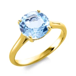 Ring aus 750 Gold Gelbgold Topas 3,4ct skyblue Ø8,8mm 4er-Krappe