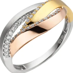 Ring aus 585 Gold gelb/weiß/rot tricolor 36 Diamanten Brillanten 0,23 Ct