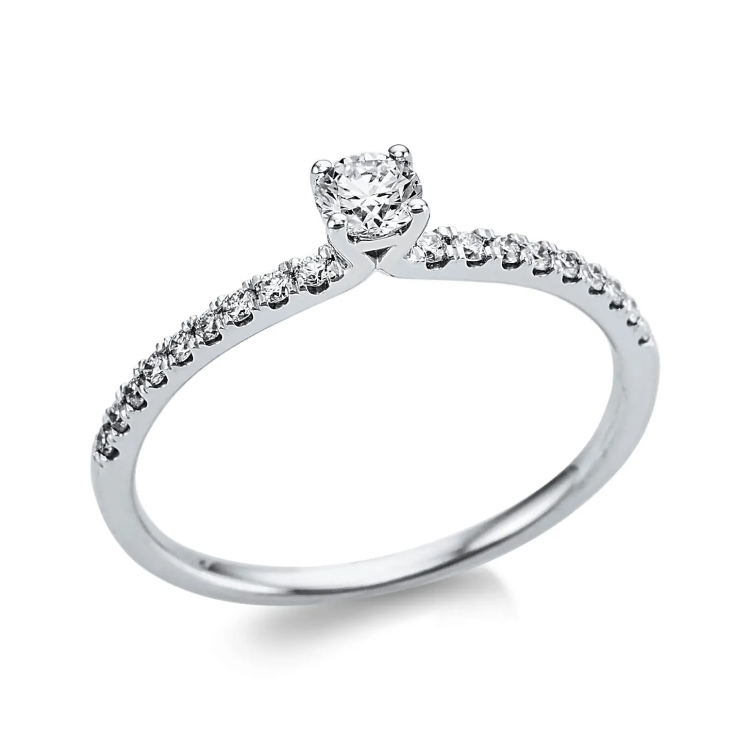Ring aus 750 Gold Weißgold 19 Diamanten 0,36ct TW-SI B:3,6mm 4er-Krappe