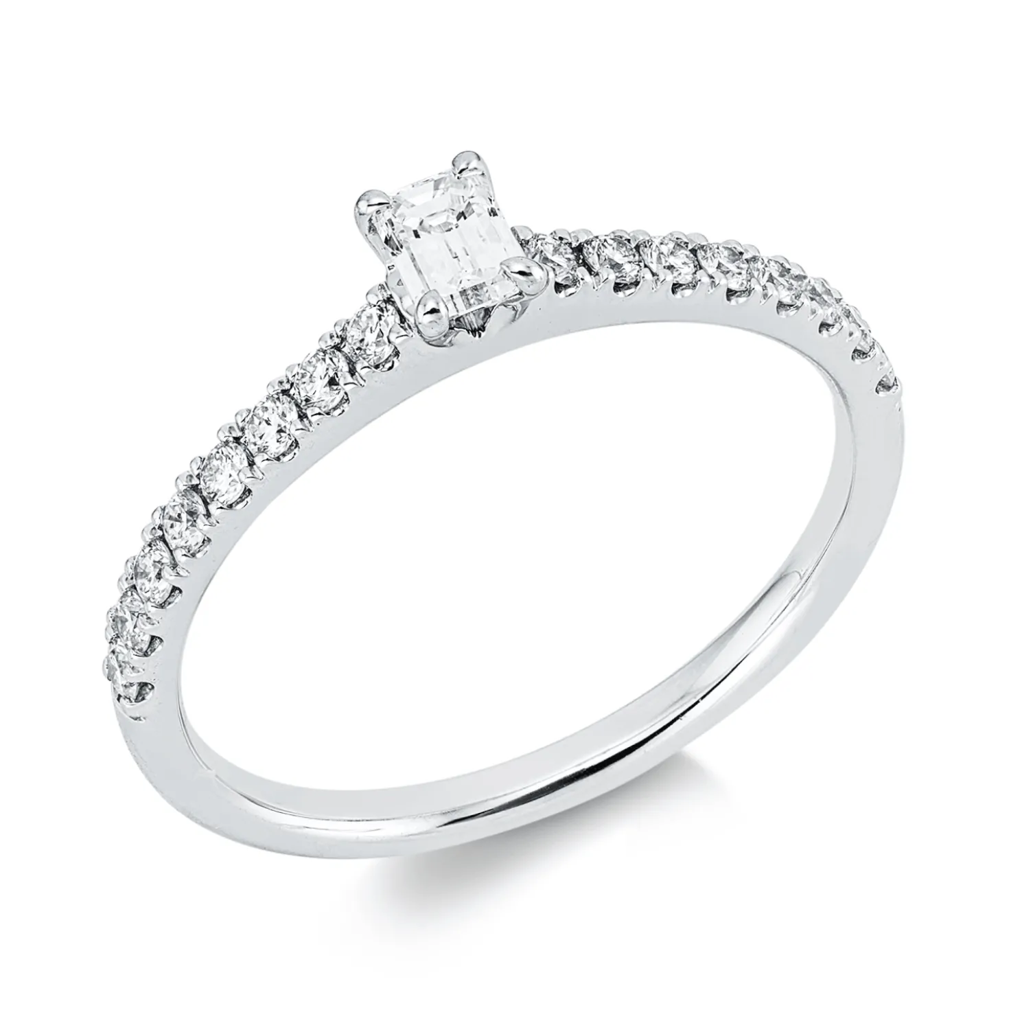 Ring aus 750 Gold Weißgold 17 Diamanten 0,45ct TW-SI B:4mm 4er-Krappe