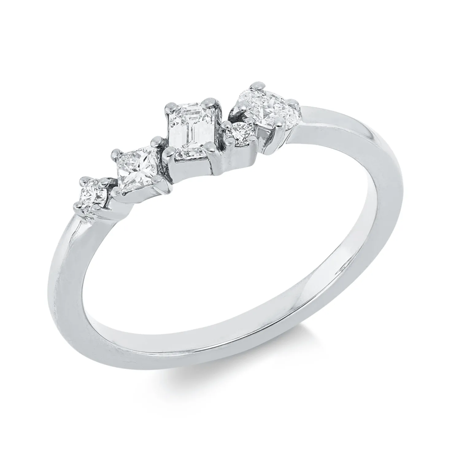 Ring aus 750 Gold Weißgold 5 Diamanten 0,33ct TW-SI B:4,6mm