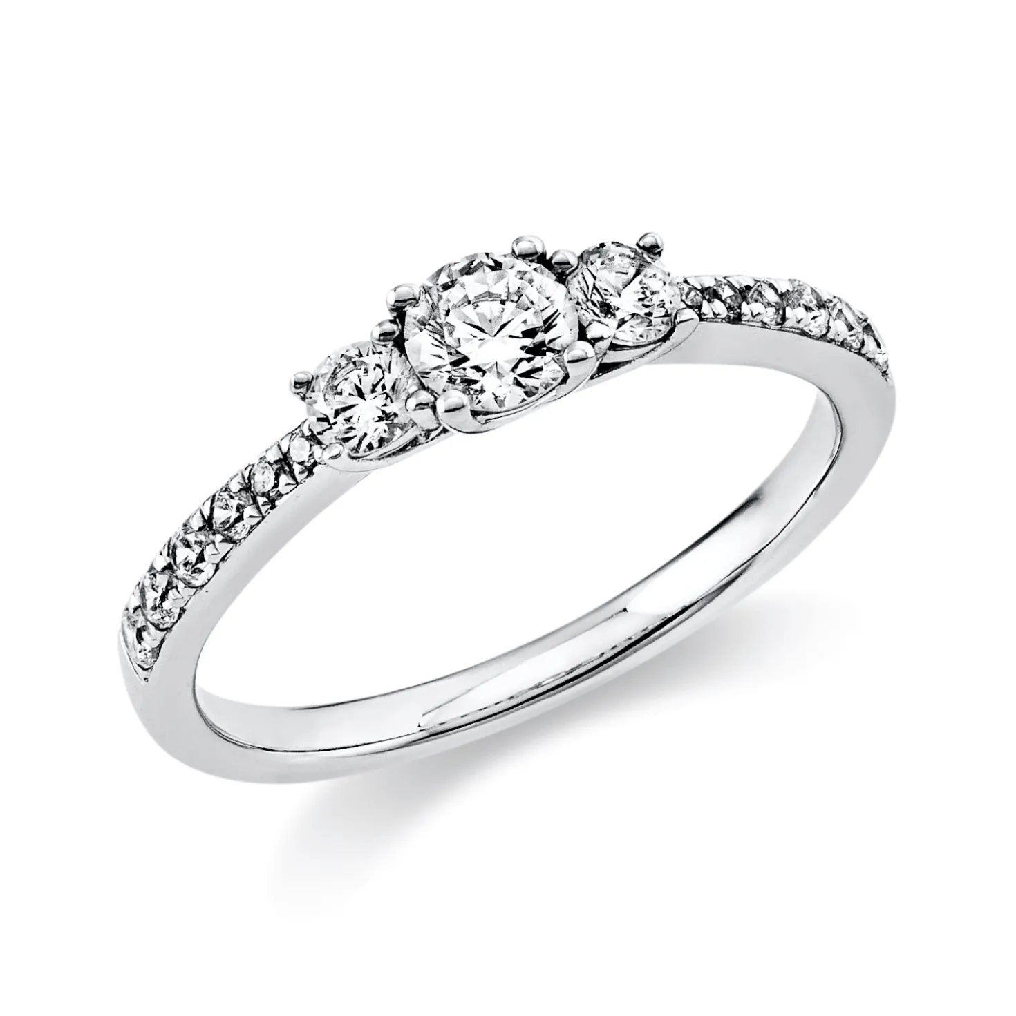 Ring aus 585 Gold Weißgold 15 Diamanten 0,58ct TW-SI B:2,1mm 4er-Krappe