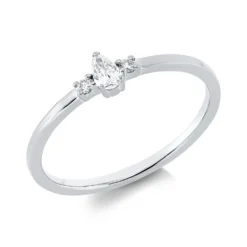 Ring aus 750 Gold Weißgold 3 Diamanten 0,13ct TW-SI B:4,1mm 3er-Krappe
