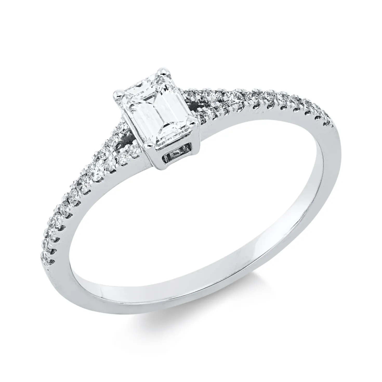 Ring aus 750 Gold Weißgold 29 Diamanten 0,42ct TW-SI B:4,8mm 4er-Krappe