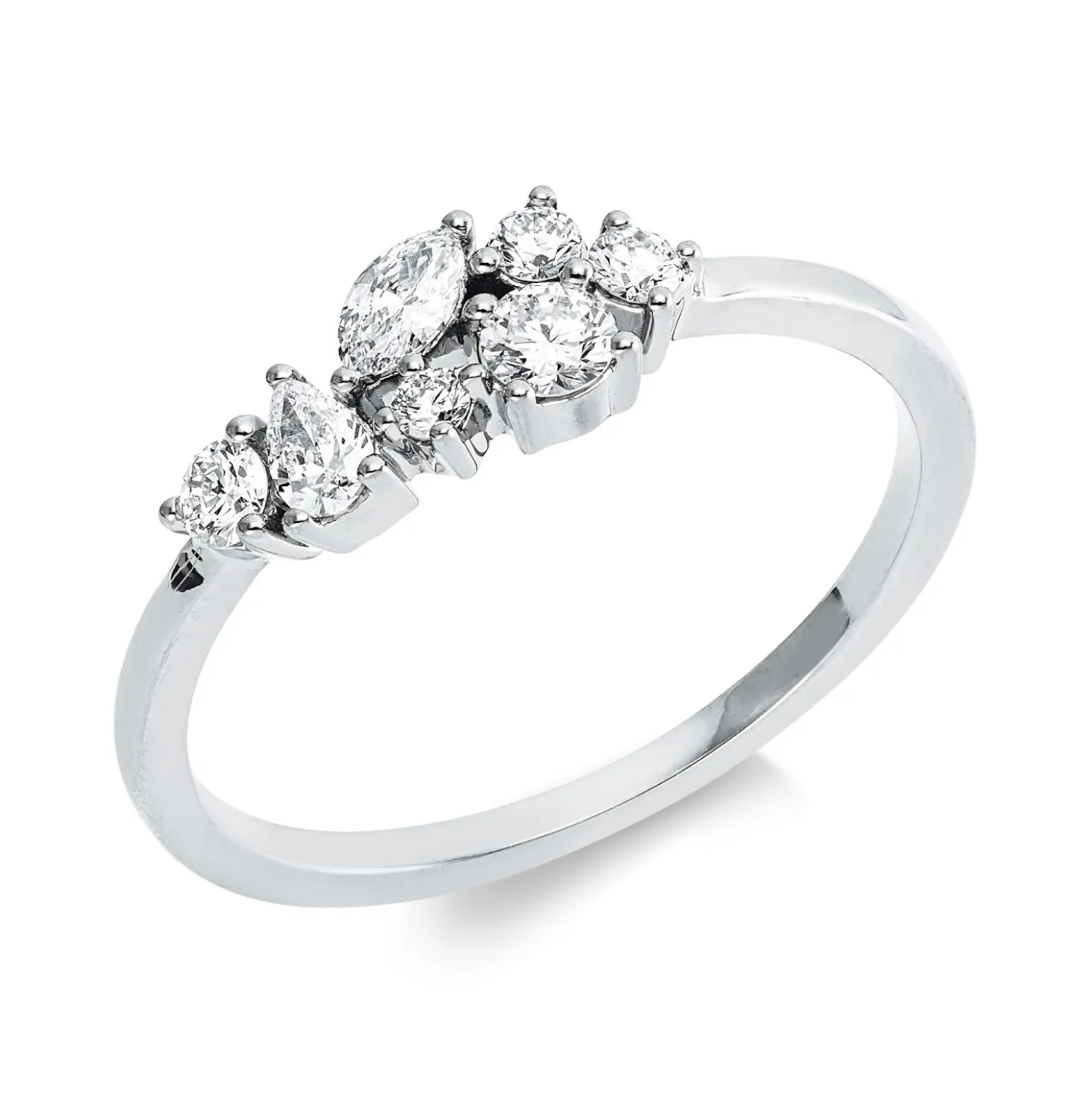 Ring aus 750 Gold Weißgold 7 Diamanten 0,35ct TW-SI B:5,1mm