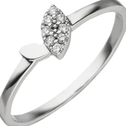 Ring aus 585 Gold Weißgold mit 8 Diamanten 0.06Ct W/SI Brillanten schmal Damen