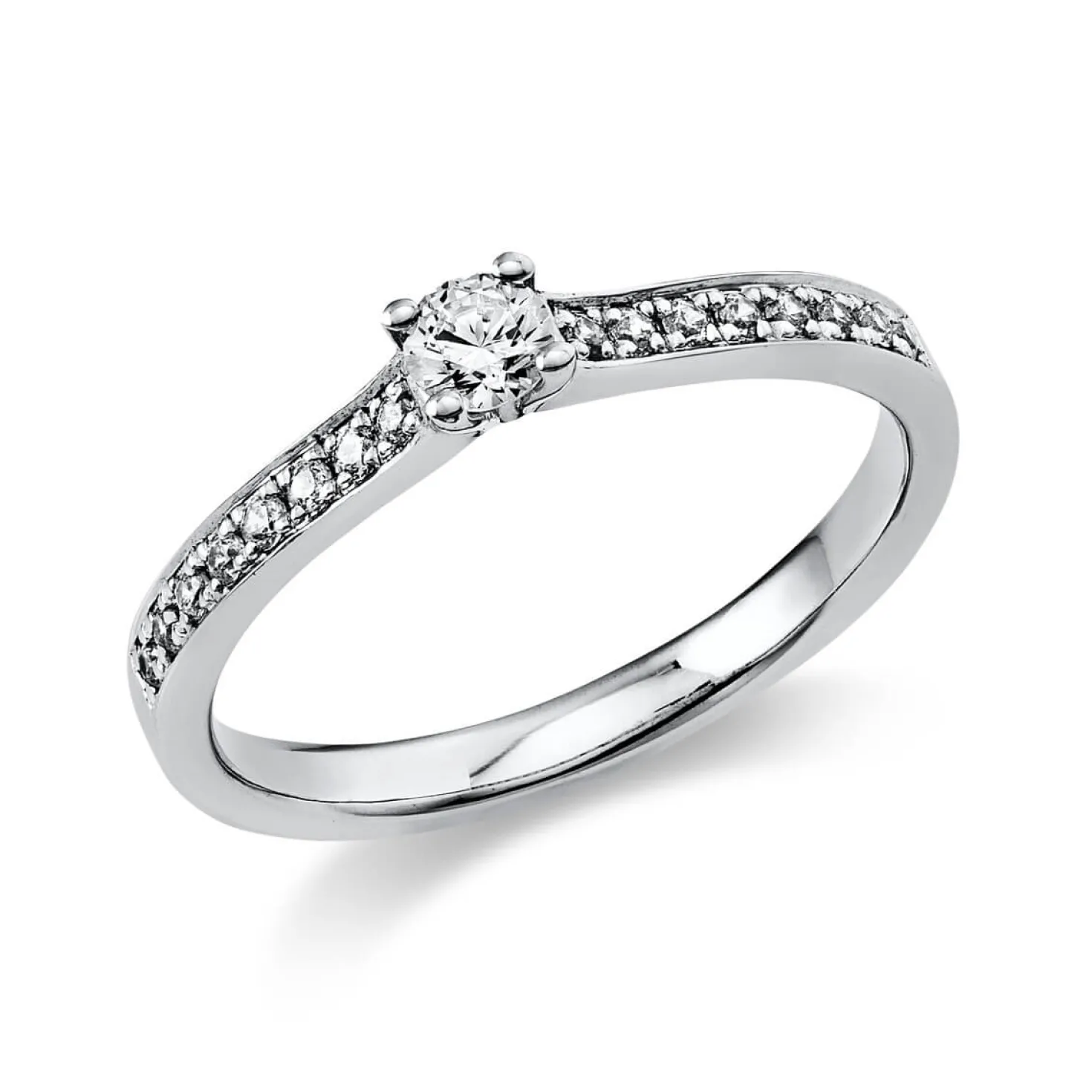Ring aus 585 Gold Weißgold mit 17 Diamanten Brillanten 0,29 Ct. 4er-Krappe