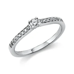 Ring aus 585 Gold Weißgold mit 17 Diamanten Brillanten 0,22 Ct. 4er-Krappe