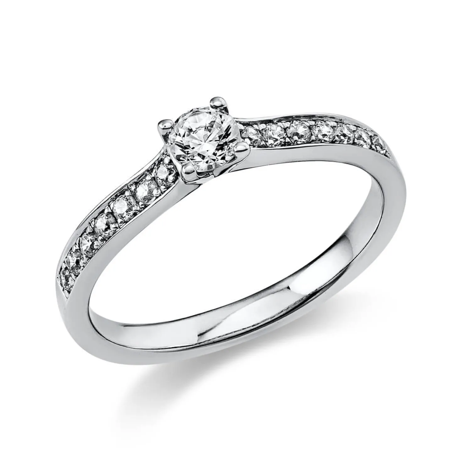 Ring aus 585 Gold Weißgold mit 17 Diamanten Brillanten 0,35 Ct. 4er-Krappe