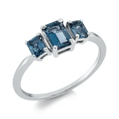 Ring aus 750 Gold Weißgold 3 Topase 1,21ct London Blue B:12,5mm 4er-Krappe