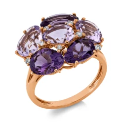 Ring aus 750 Rotgold 6 Amethyste 5,7ct lila 7 Brillanten 0,11ct TW-SI B:16mm