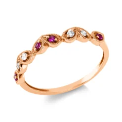 Ring aus 750 Rotgold 4 Rubine 0,06ct rot 4 Brillanten 0,05ct TW-SI B:3mm