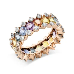 Ring aus 750 Rotgold 19 Saphire 6,79ct mehrfarbig 38 Brillanten 1,35ct TW-VSI/SI