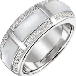 Ring aus 925 Silber mit 3 Perlmutt Einlagen & 42 Zirkonia Silberring Fingerring