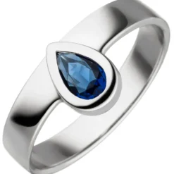 Ring aus 925 Silber rhodiniert mit Glasstein Tropfen blau facettiert Fingerring