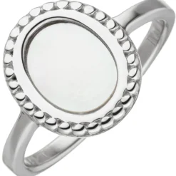 Ring aus 925 Silber rhodiniert mit Perlmutt-Einlage oval Fingerring Damen