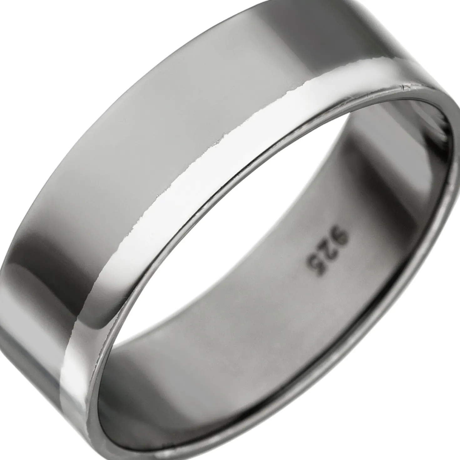 Ring aus 925 Silber schwarz teilrhodiniert bicolor flach schlicht Fingerschmuck