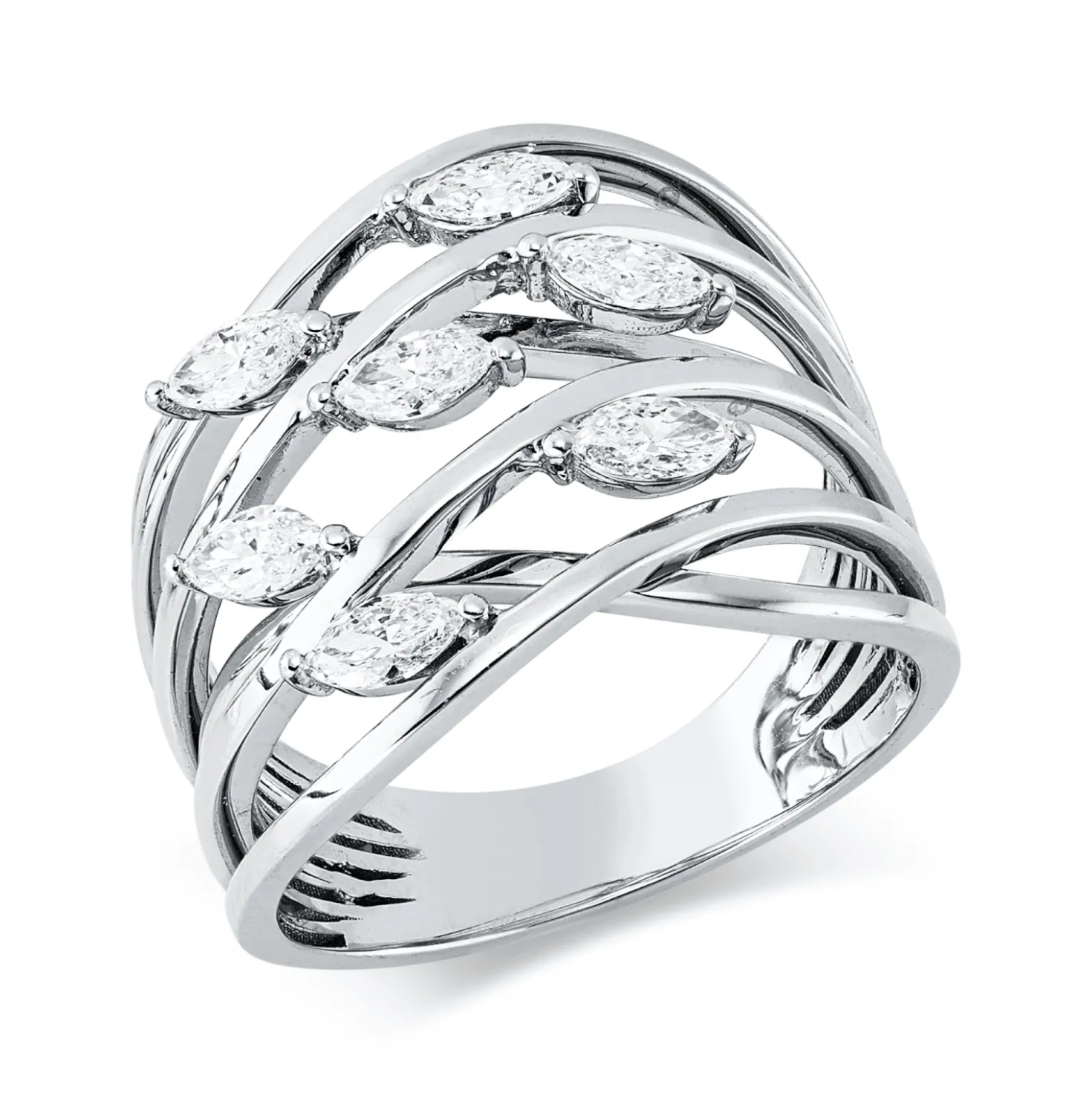 Ring aus 750 Weißgold 7 Diamanten Navette-Schliff 0,93ct TW-VSI B:18,2mm