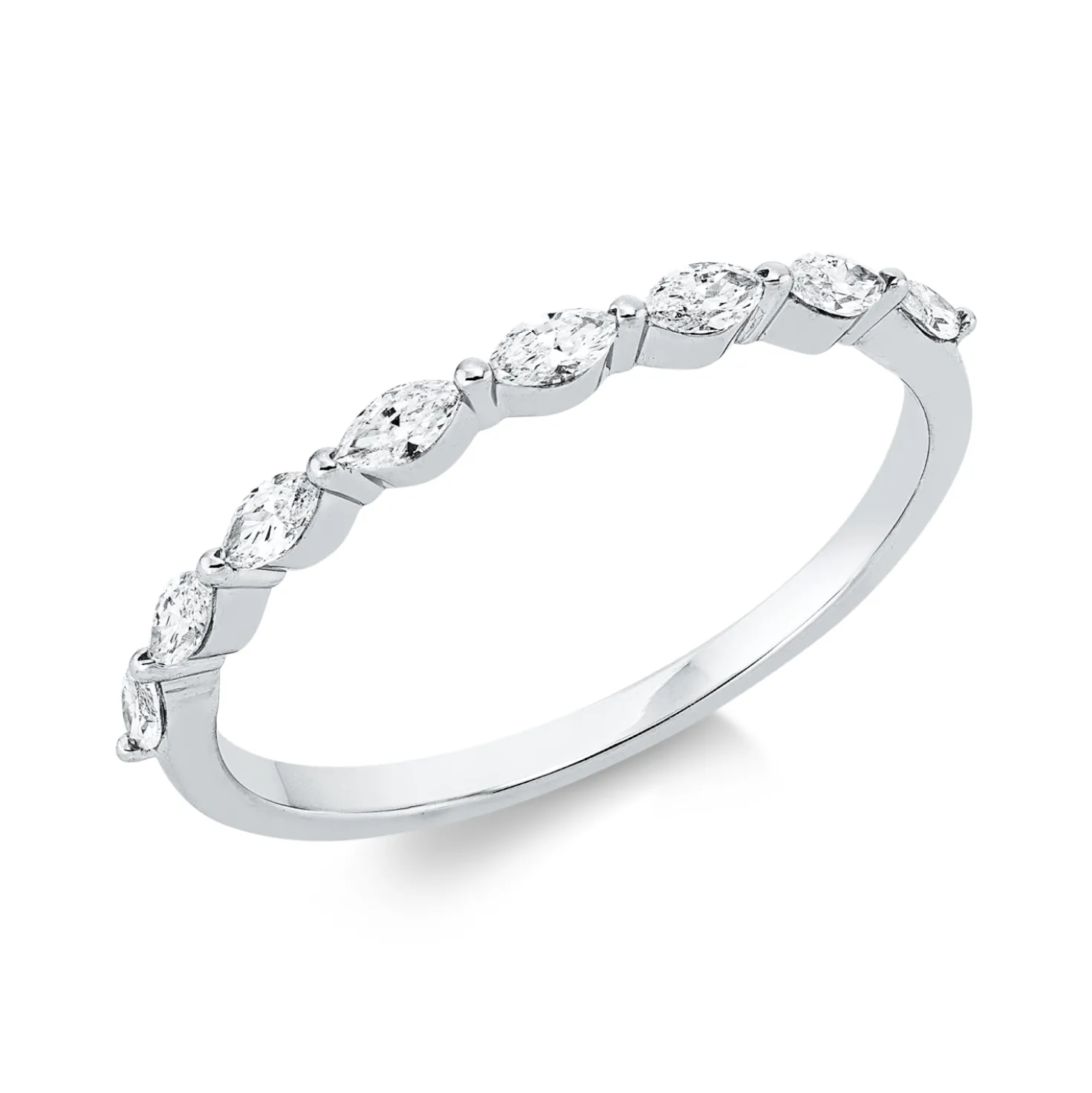 Ring aus 750 Weißgold 8 Diamanten Navette-Schliff 0,28ct TW-SI B:1,5mm