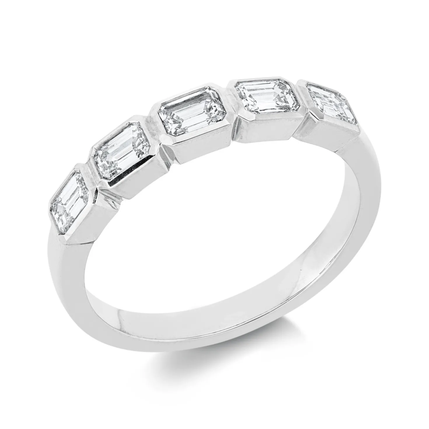 Ring aus 750 Weißgold 5 Diamanten Smaragd-Schliff 0,72ct TW-SI B:3,3mm Zarge
