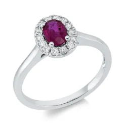 Ring aus 750 Weißgold Rubin 0,54ct rot 14 Brillanten 0,16ct TW-VSI/SI B:9,5mm