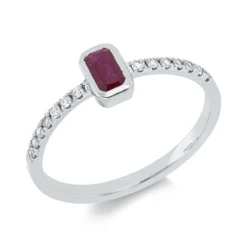 Ring aus 750 Weißgold Rubin 0,31ct rot 14 Brillanten 0,13ct TW-SI B:6,2mm