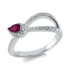 Ring aus 585 Weißgold Rubin 0,32ct rot 41 Diamanten 0,26ct TW-SI B:7,9mm