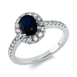 Ring aus 750 Weißgold Saphir 0,99ct blau 26 Brillanten 0,37ct TW-VSI/SI B:10,5mm