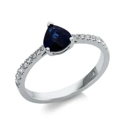 Ring aus 750 Weißgold Saphir 1ct blau 16 Brillanten 0,15ct TW-SI B:7mm